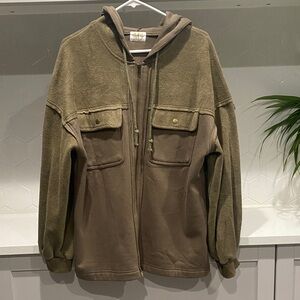 Olive Two-Tone Zip Hoodie Jacket